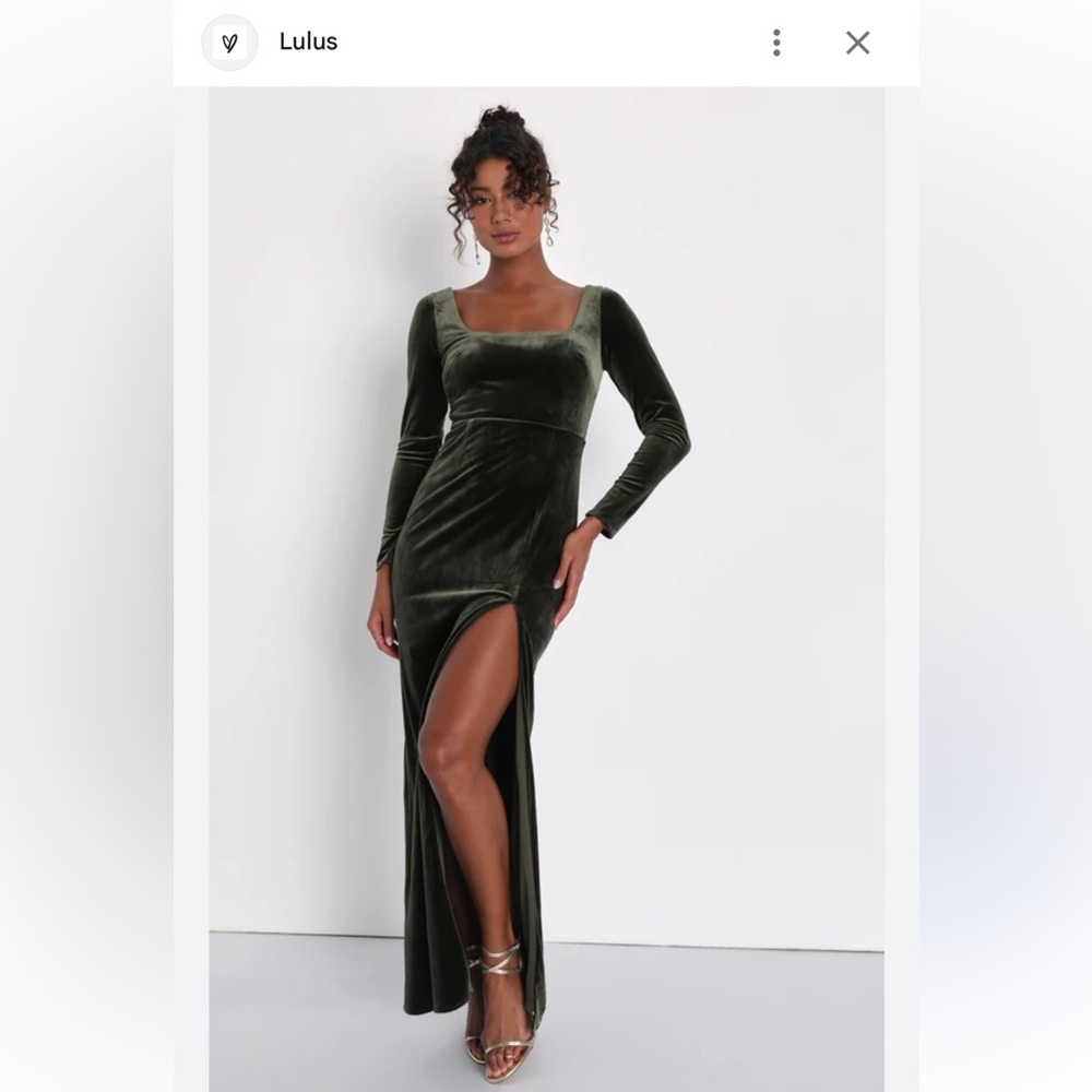 Lulu's Long-Sleeve Velvet Maxi Dress in Dark Olive